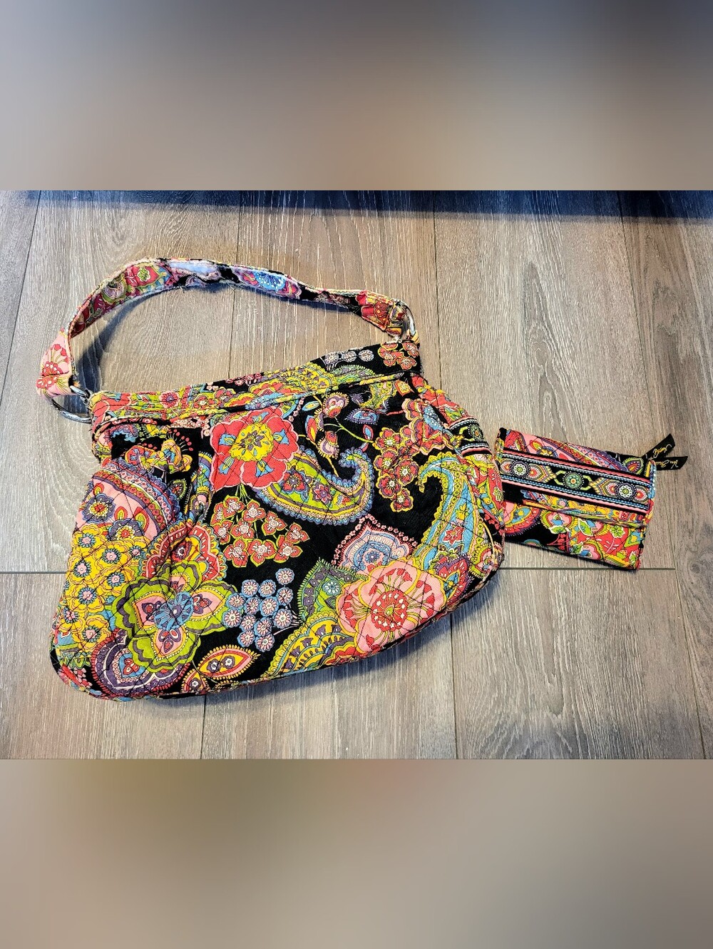 Vera Bradley Quilted Floral Paisley Shoulder Bag And Wallet Multicolor